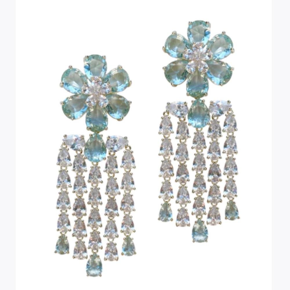 Nicola Bathie Paris Blue Flower & Embellished Tassels Earrings